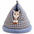 Cozy Gingham Cat Cave Bed – Plush-Lined Hideaway Fursera