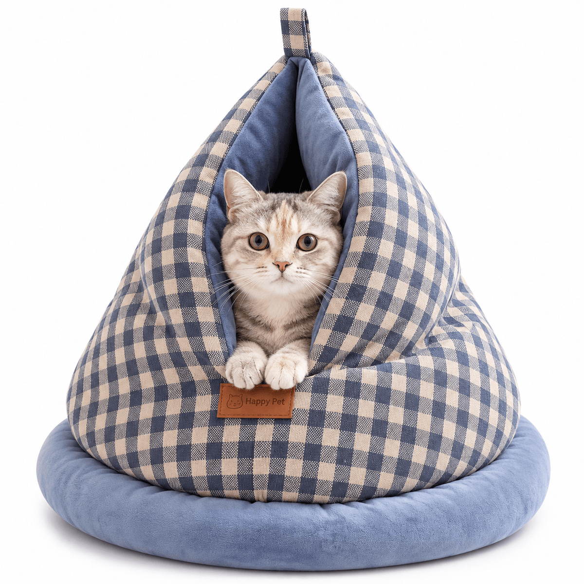 Cozy Gingham Cat Cave Bed – Plush-Lined Hideaway Fursera