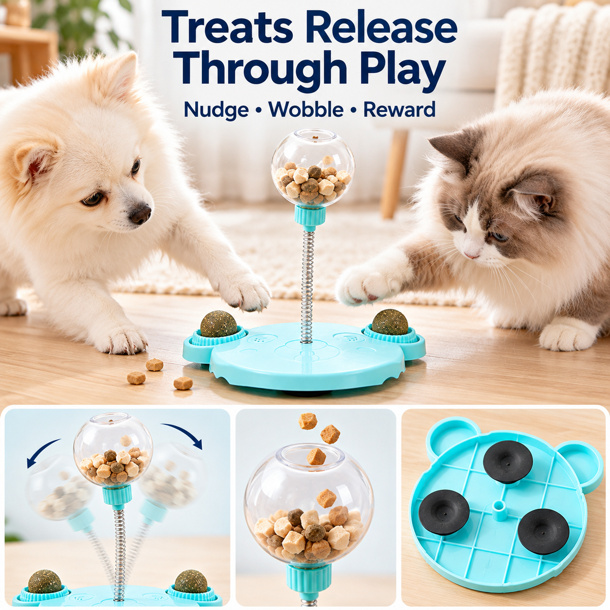 Spring Wobble Treat Dispenser for Cats & Small Dogs – Interactive Pet Toy with Suction Base Fursera