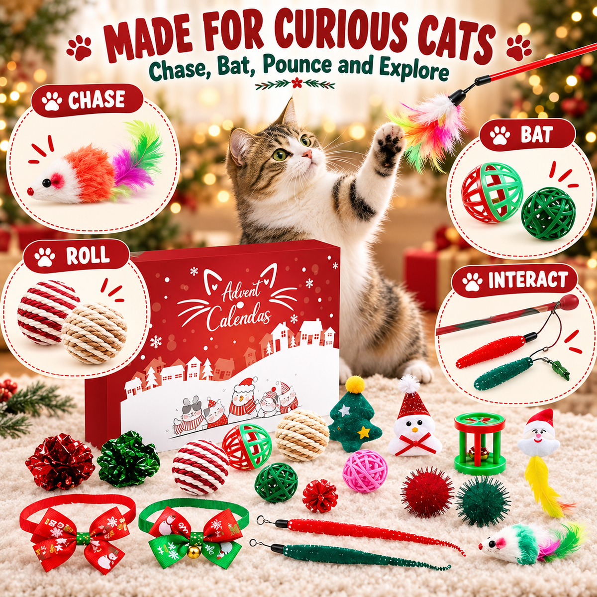 Christmas Pet Toy Advent Calendar – Holiday Countdown Gift Box, Cat or Dog Version Fursera