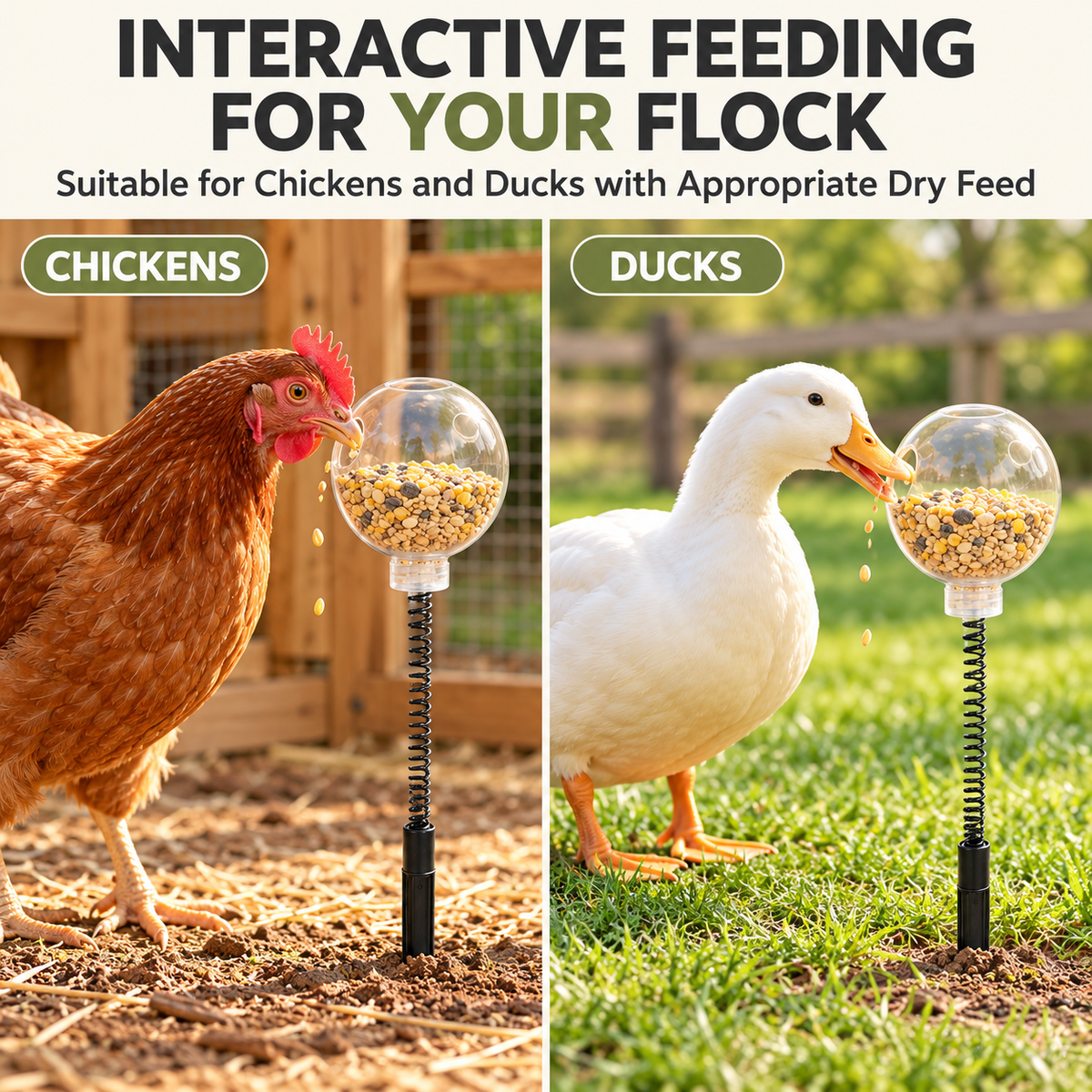 Spring-Mounted Chicken Pecking Toy & Treat Dispenser – Clear Refillable Feeder Fursera