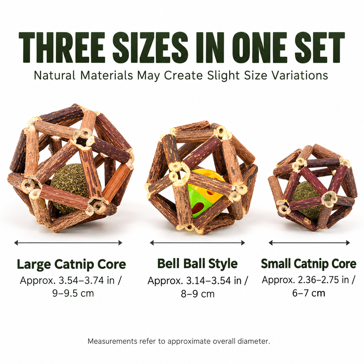 3-Piece Silvervine Cat Toy Ball Set with Catnip Cores & Bell Ball Fursera