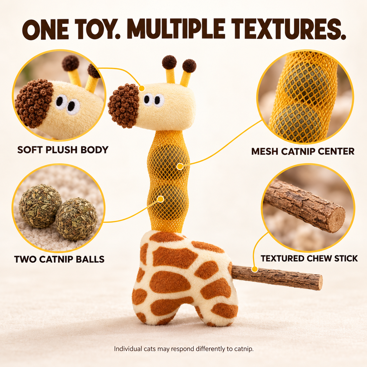 Giraffe Catnip Plush Toy with 2 Catnip Balls & Chew Stick Fursera