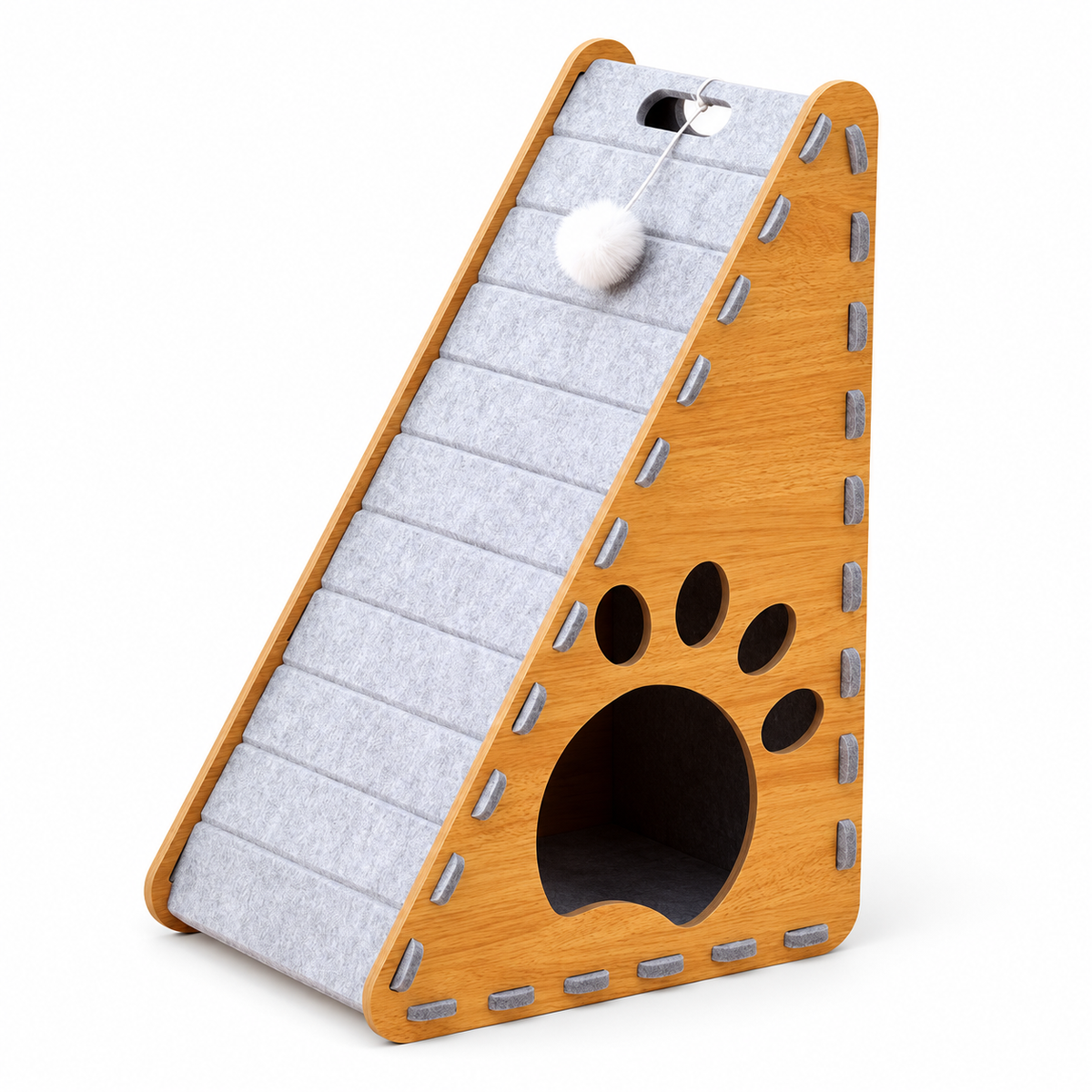 Triangular Felt Cat Activity House – 4-in-1 Scratcher, Climber, Hideaway & Play Toy Fursera