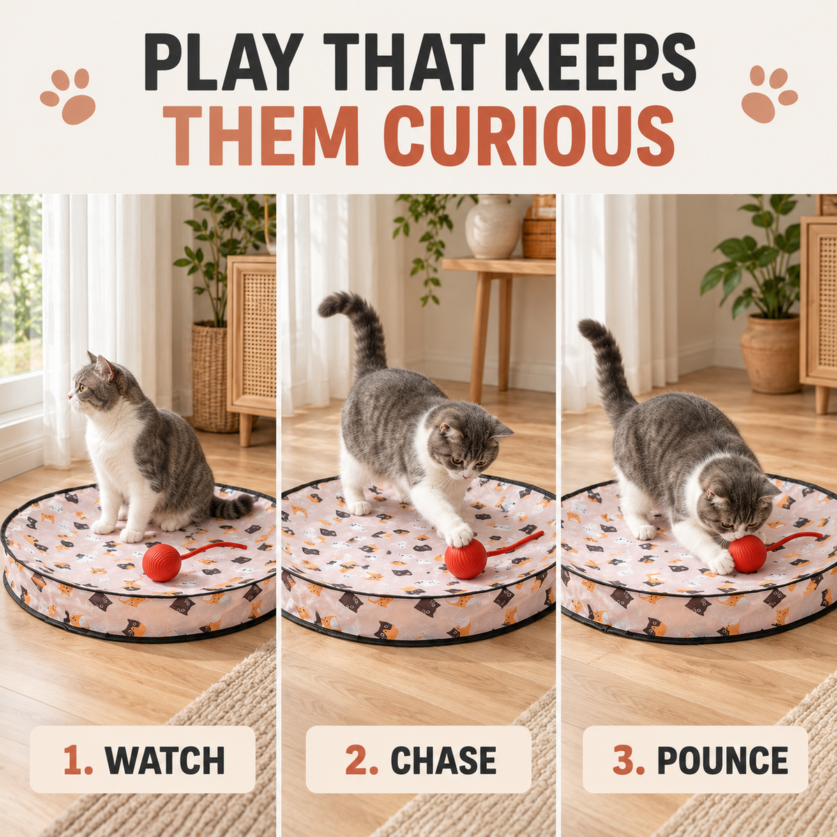 Interactive Cat Play Mat with Moving Ball & Tail – Hide & Seek Cat Toy Fursera
