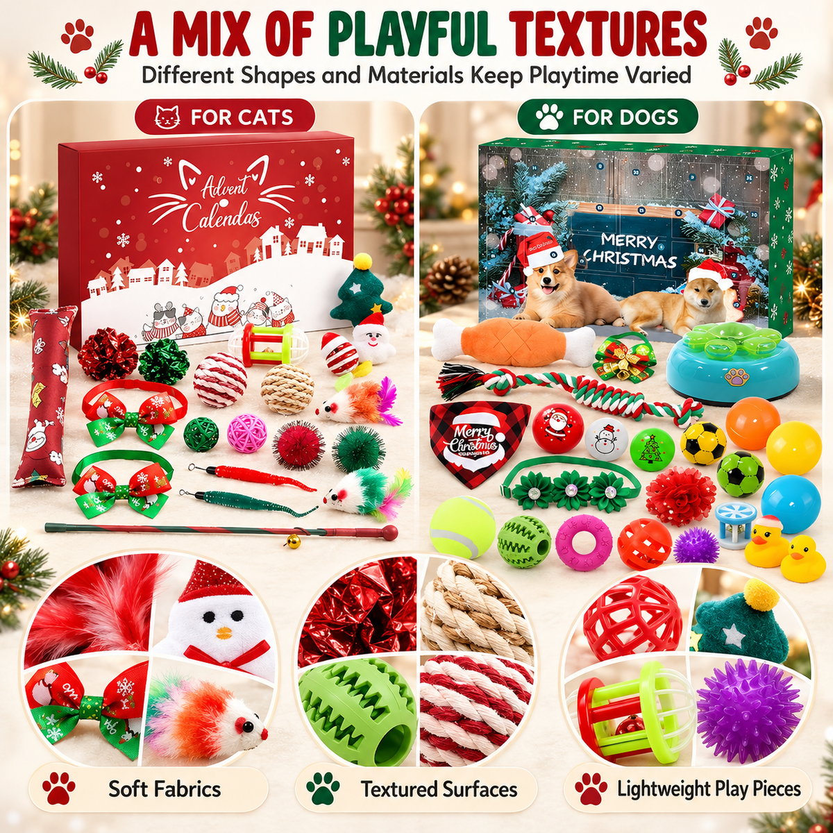 Christmas Pet Toy Advent Calendar – Holiday Countdown Gift Box, Cat or Dog Version Fursera