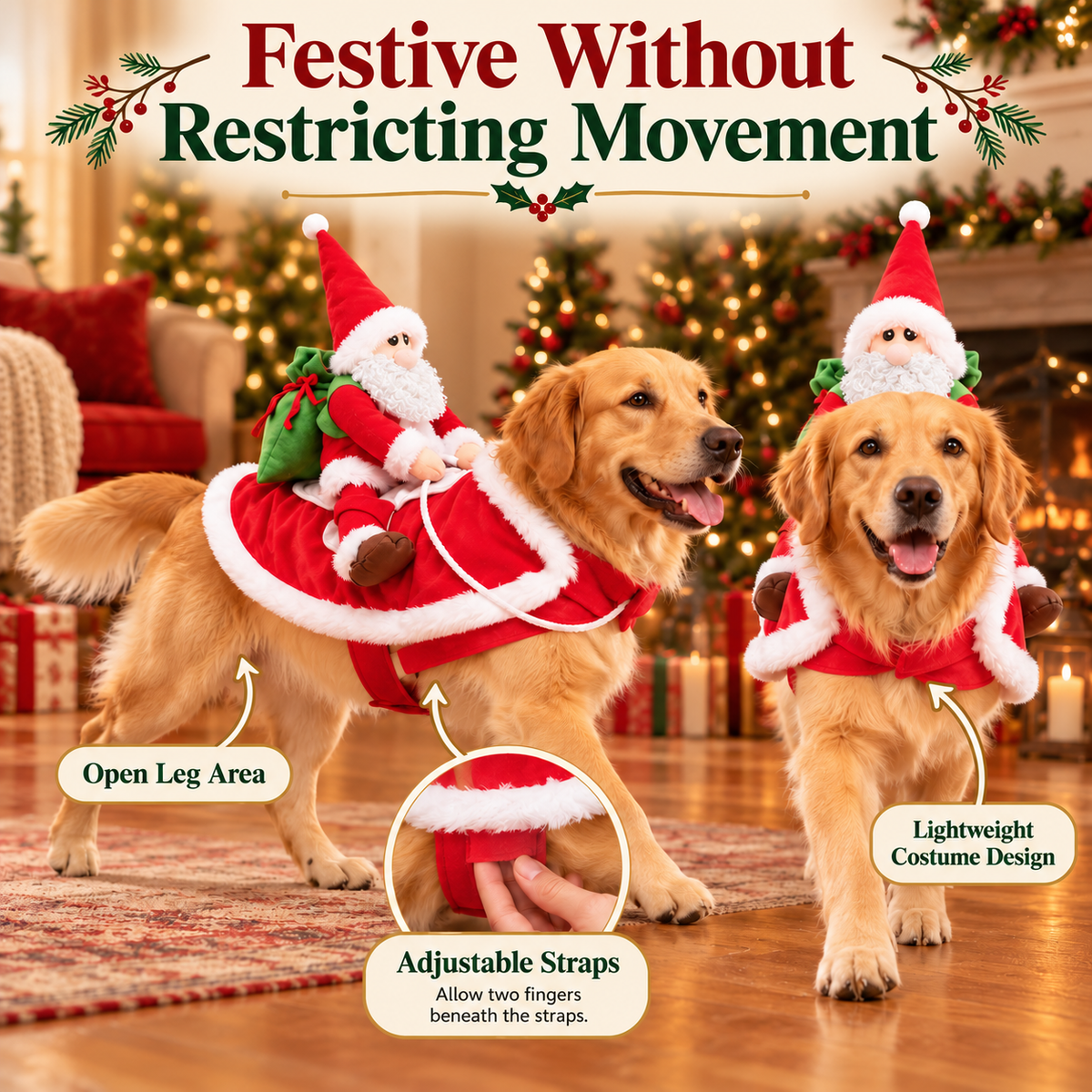 Santa Rider Dog Christmas Costume – Adjustable Holiday Cape Fursera