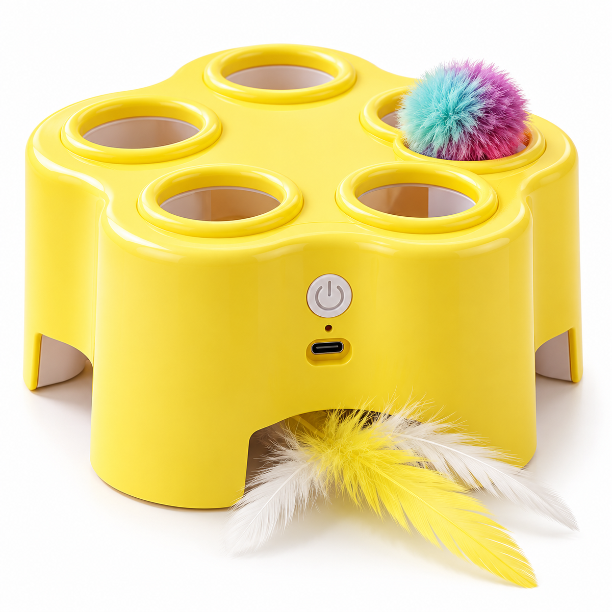 Rechargeable Pop-Up Cat Toy – 3-Mode Pom-Pom & Feather Teaser Fursera