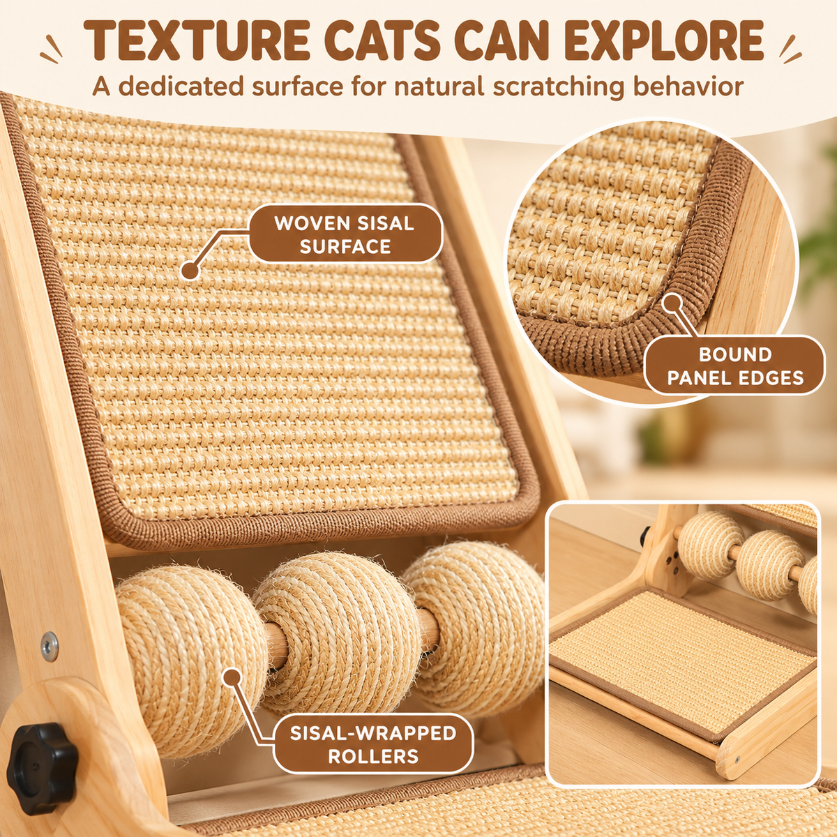 Adjustable Folding Cat Scratcher with Sisal Pads & Interactive Toys Fursera