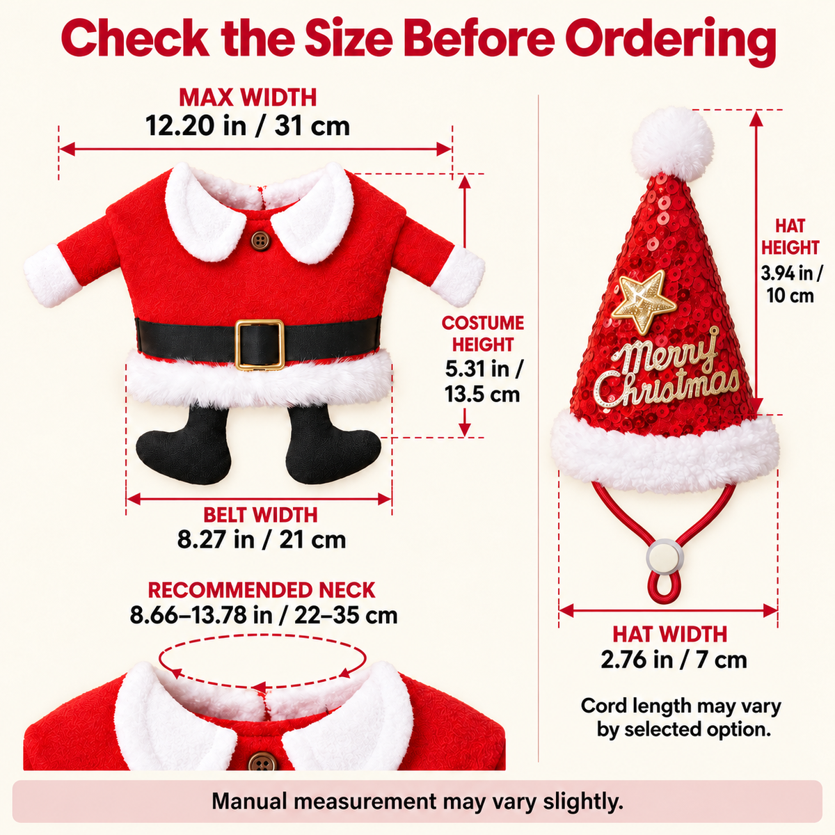 Christmas Pet Santa Costume & Sequin Hat for Cats and Small Dogs Fursera