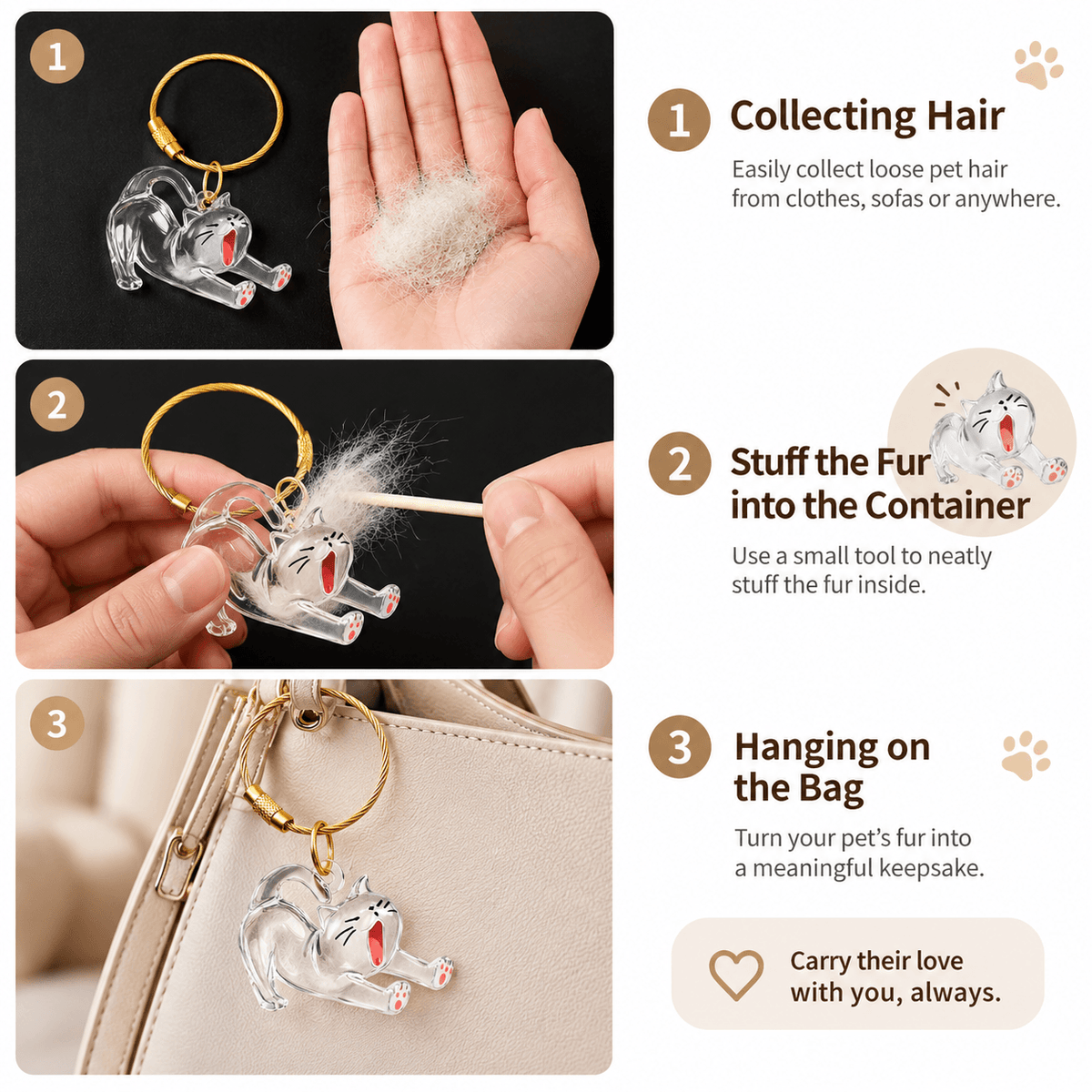 Pet Fur Keepsake Keychains – 2-Pack Cat-Shaped Charms Fursera