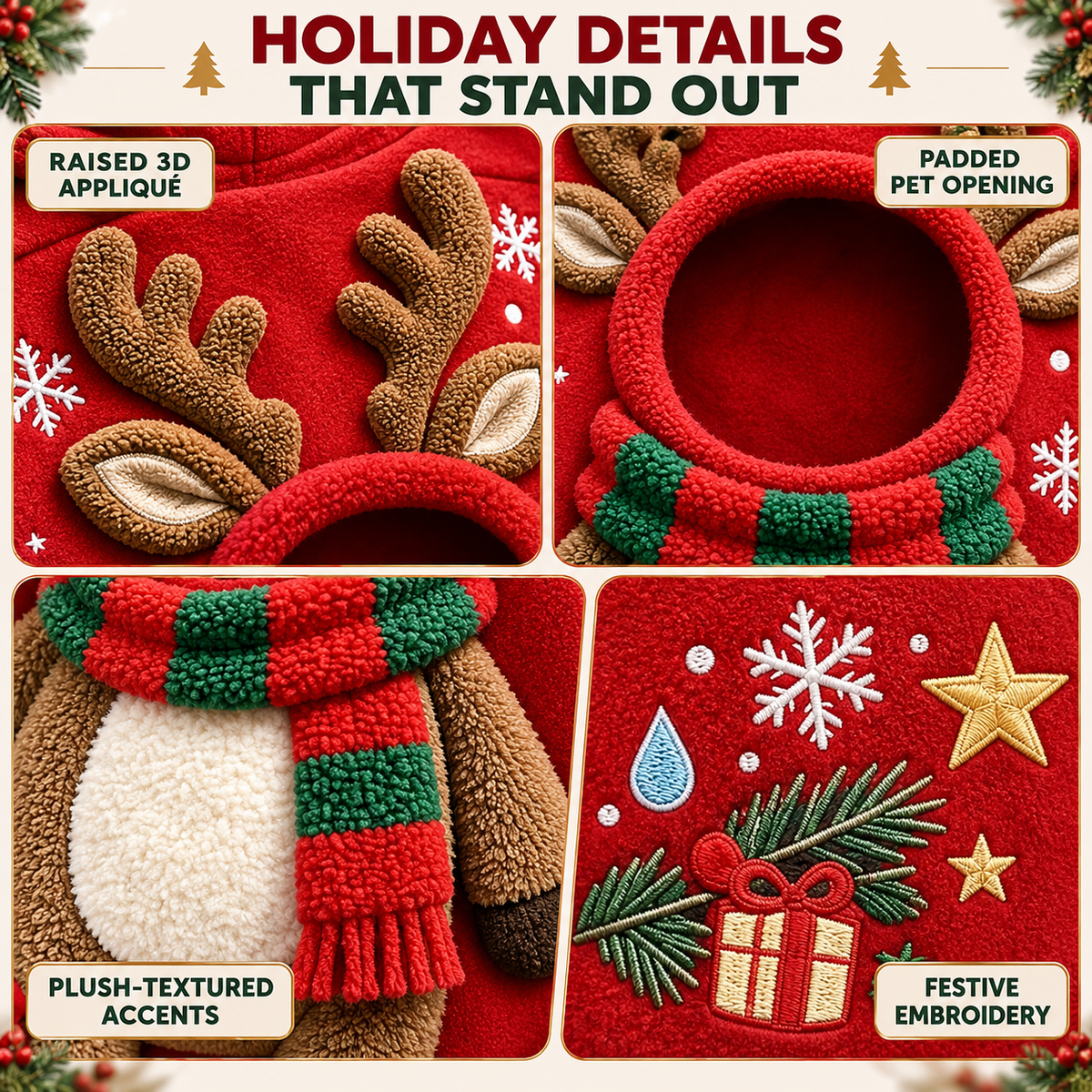 Christmas Pet Pocket Hoodie with 3D Holiday Designs Fursera