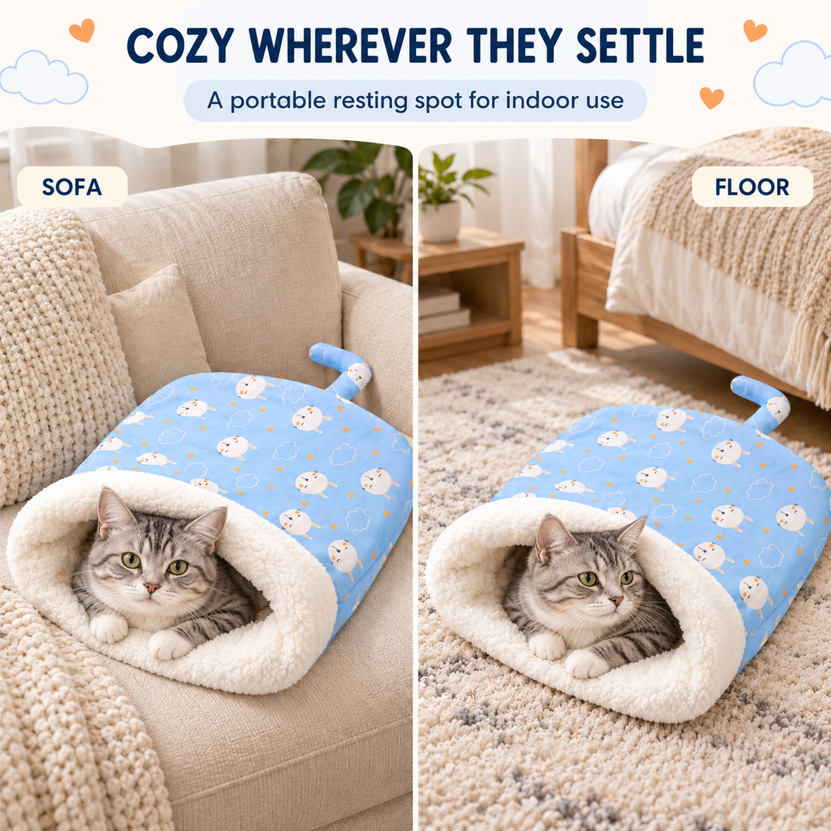 Plush-Lined Cat Sleeping Bag | Soft Burrowing Cat Bed Fursera