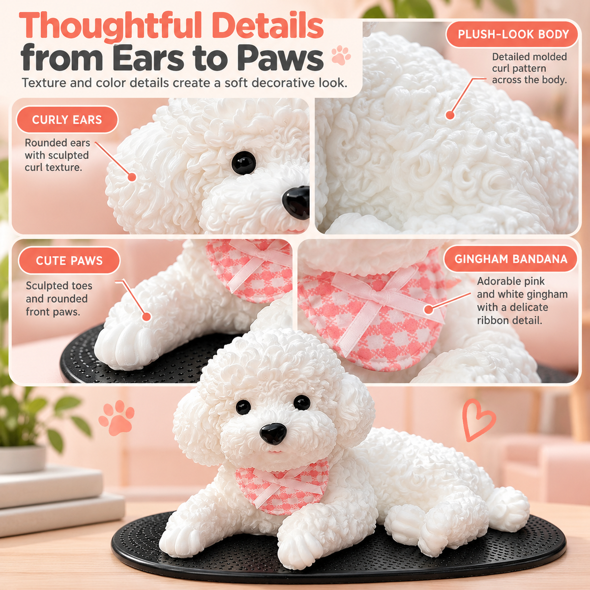 Cute Puppy Dashboard Ornament with Anti-Slip Mat Fursera