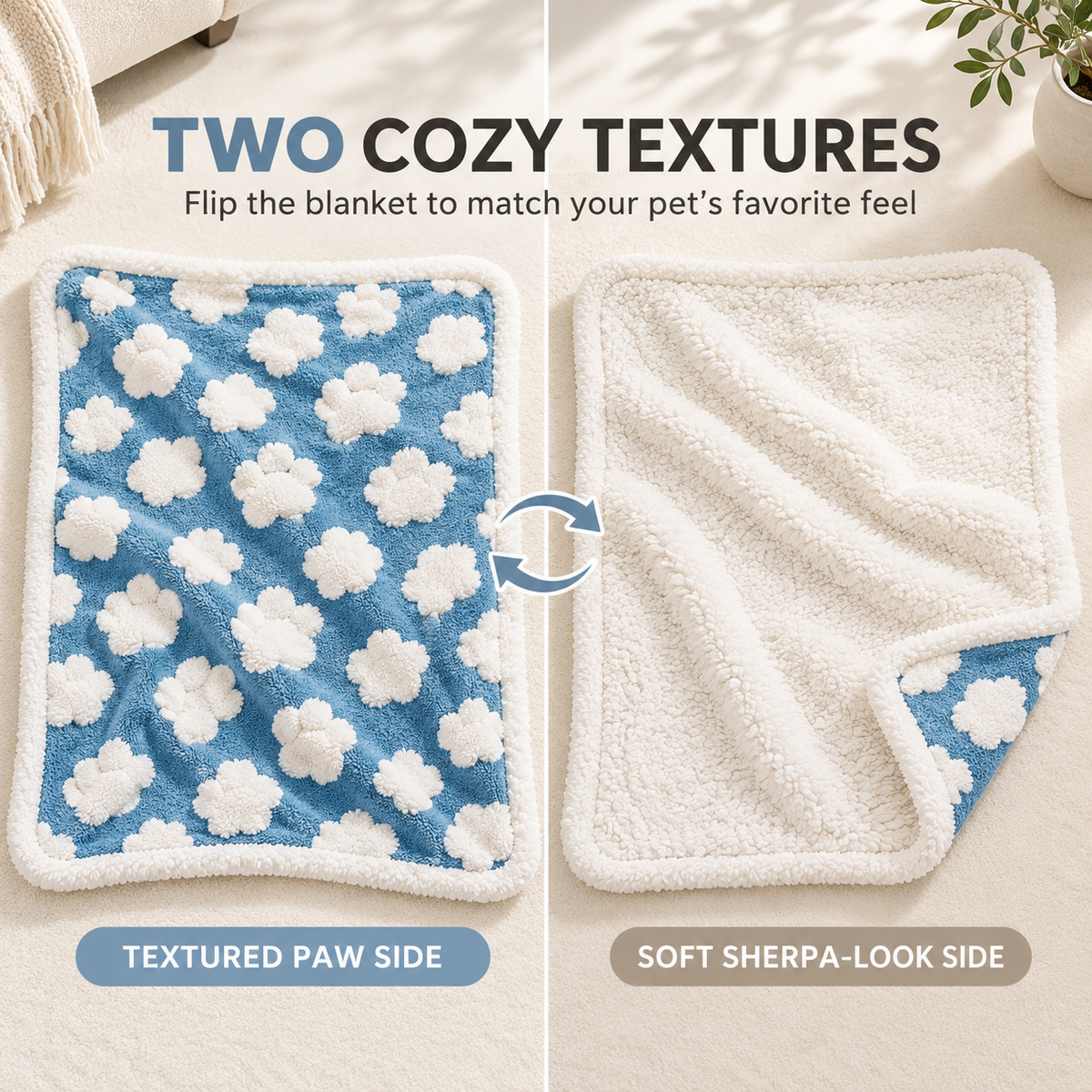 Reversible Plush Pet Blanket for Dogs & Cats – Fluffy Sofa & Bed Throw Fursera