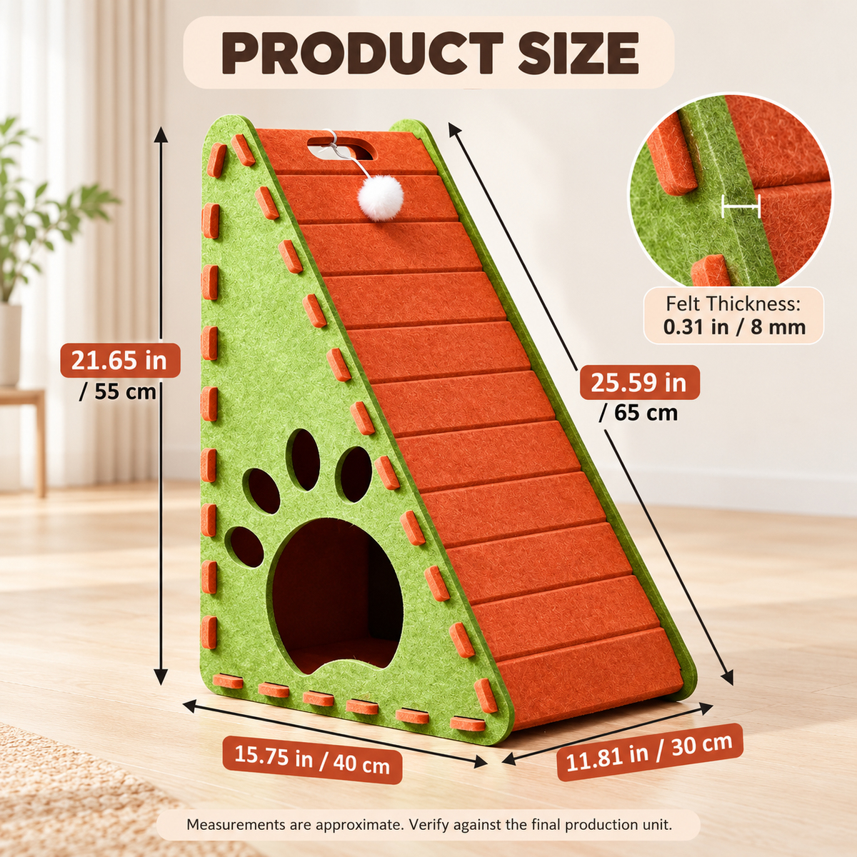 Triangular Felt Cat Activity House – 4-in-1 Scratcher, Climber, Hideaway & Play Toy Fursera