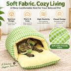 Cozy Cat Cave Bed – Enclosed Plush Gingham Sleeping Nest for Cats & Small Dogs Fursera