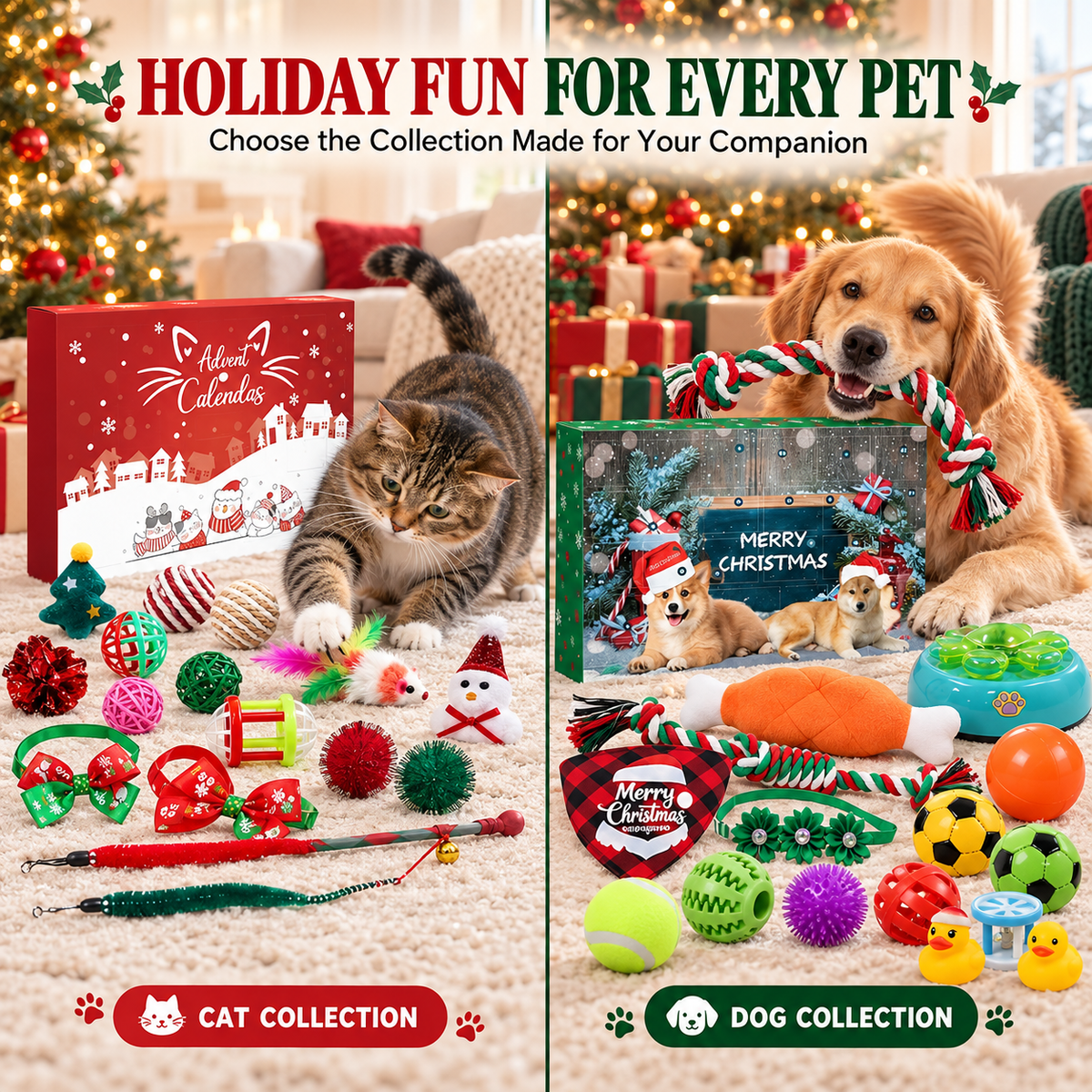 Christmas Pet Toy Advent Calendar – Holiday Countdown Gift Box, Cat or Dog Version Fursera