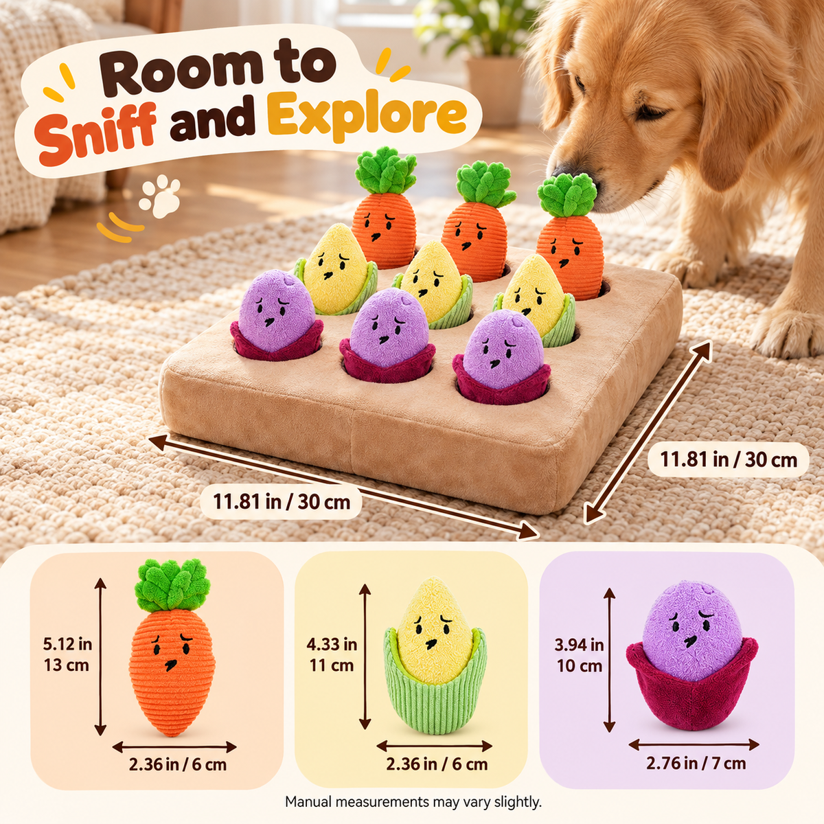 Vegetable Hide-and-Seek Dog Puzzle Toy – 9 Squeaky Plush Veggies Fursera