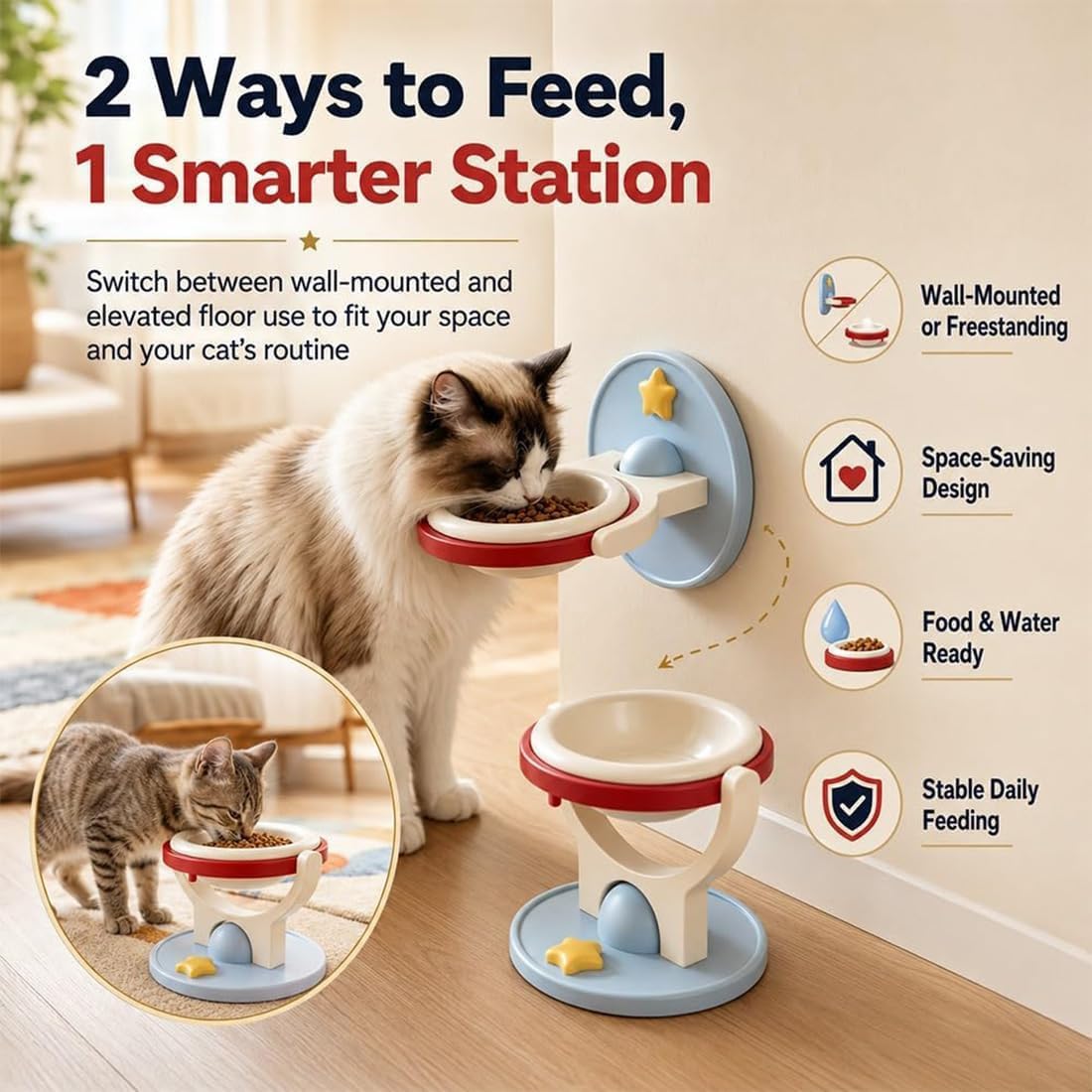 2-in-1 Wall Mounted & Elevated Cat Bowl Fursera