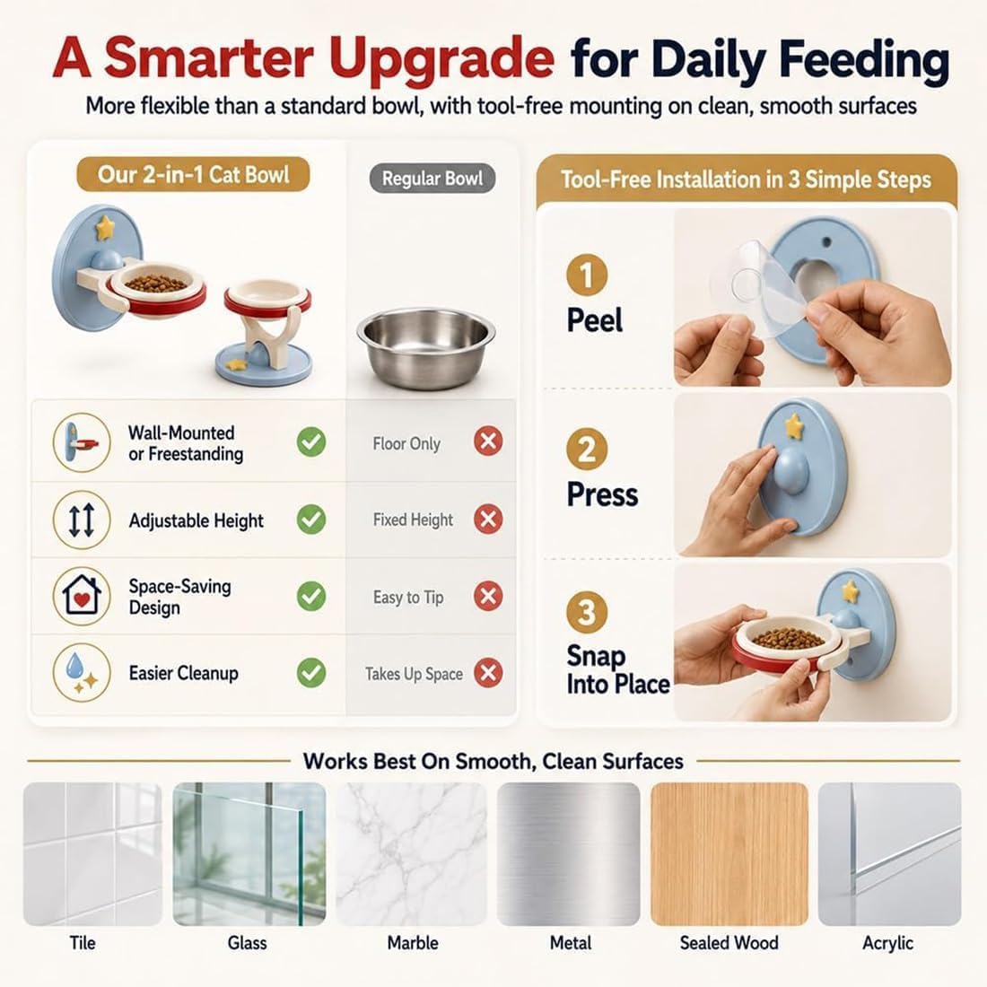 2-in-1 Wall Mounted & Elevated Cat Bowl Fursera