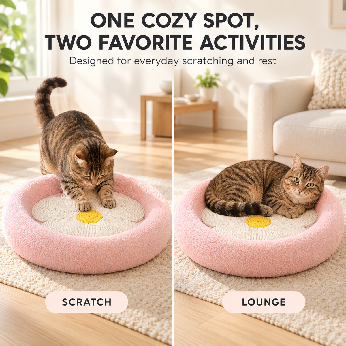 Flower Cat Scratcher Lounge – 2-in-1 Round Cat Scratching Bed Fursera