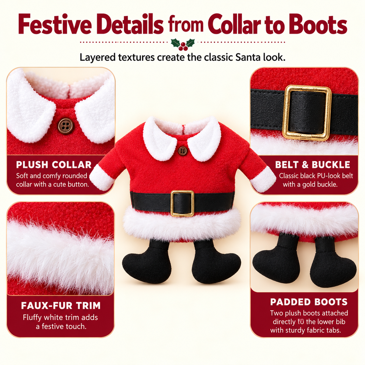 Christmas Pet Santa Costume & Sequin Hat for Cats and Small Dogs Fursera