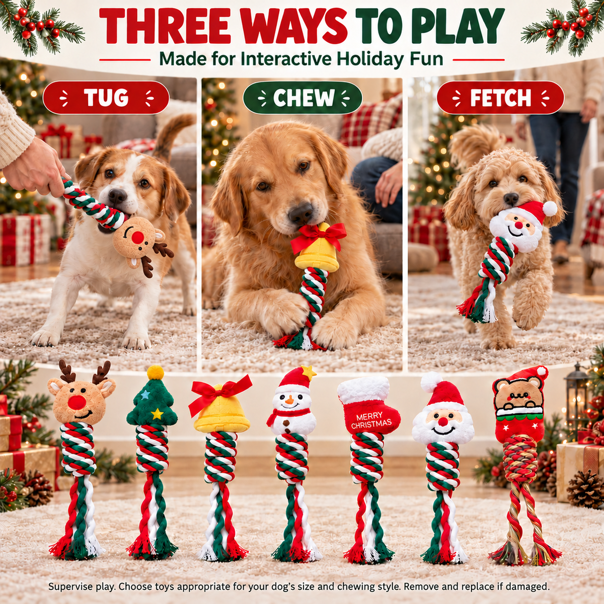 7-Piece Christmas Dog Toy Set – Festive Plush & Cotton Rope Toys for Chewing, Tugging & Fetch Fursera