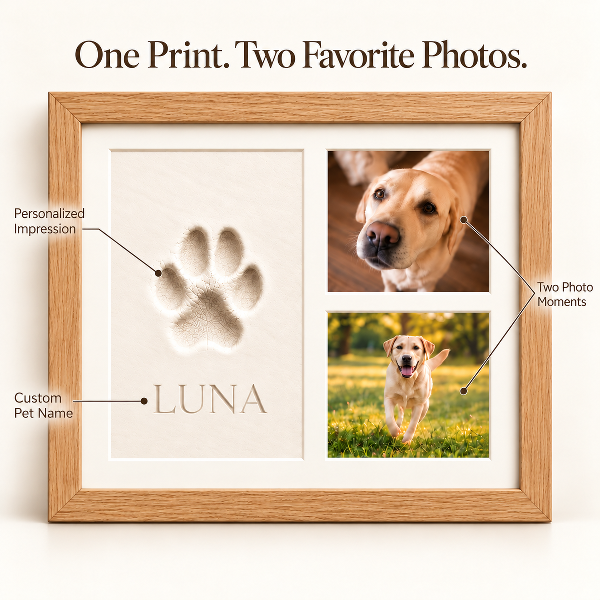 Personalized Pet Keepsake Frame – Paw or Nose Print & Two Photos Fursera