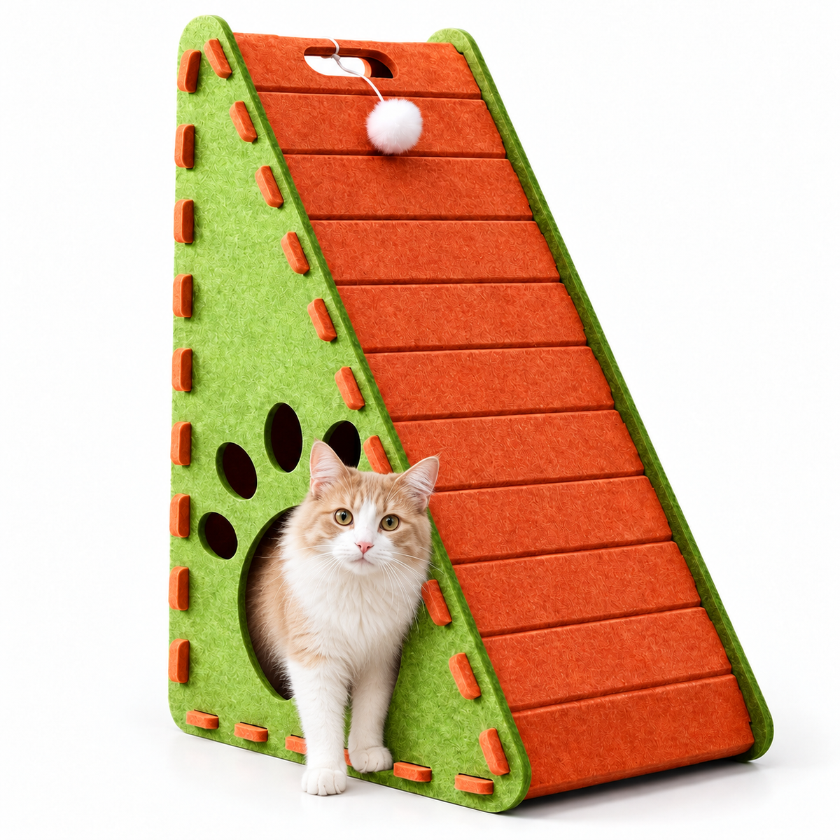 Triangular Felt Cat Activity House – 4-in-1 Scratcher, Climber, Hideaway & Play Toy Fursera