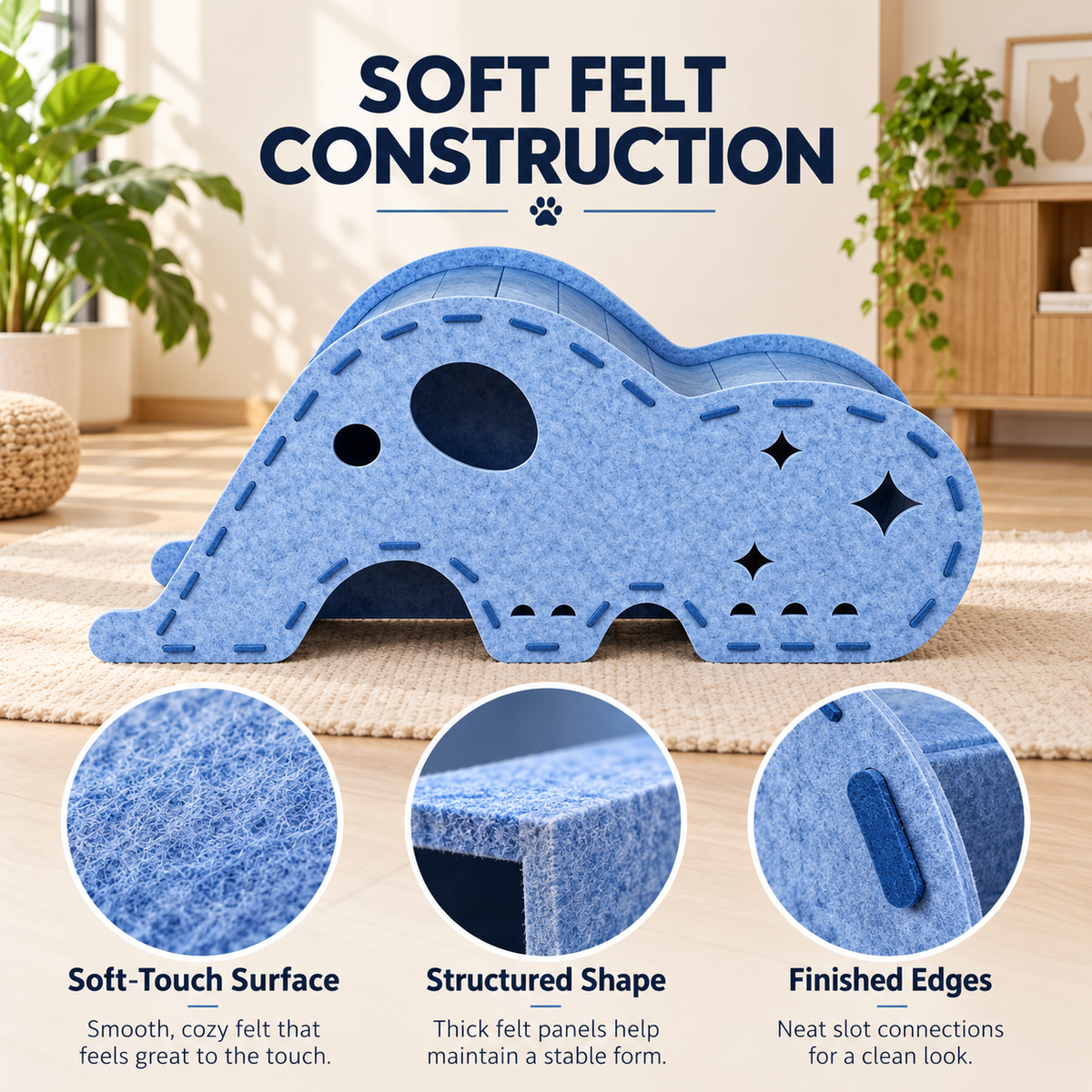 Elephant Felt Cat Tunnel & Hideaway – Indoor Cat Play & Rest Space Fursera