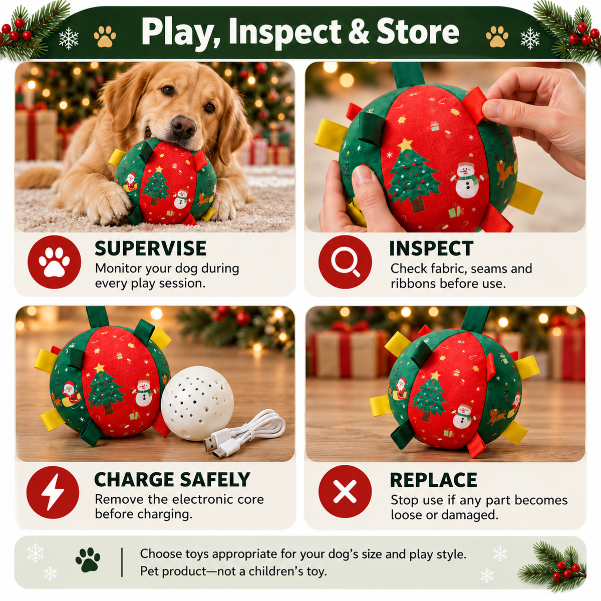 Christmas Plush Dog Ball Toy  – Bell or Rechargeable Version Fursera