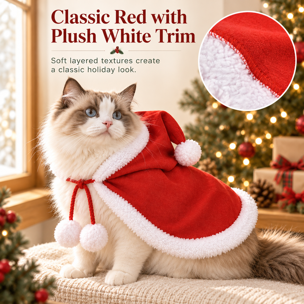 Christmas Hooded Pet Cape for Cats & Small Dogs – Pom-Pom Costume Fursera