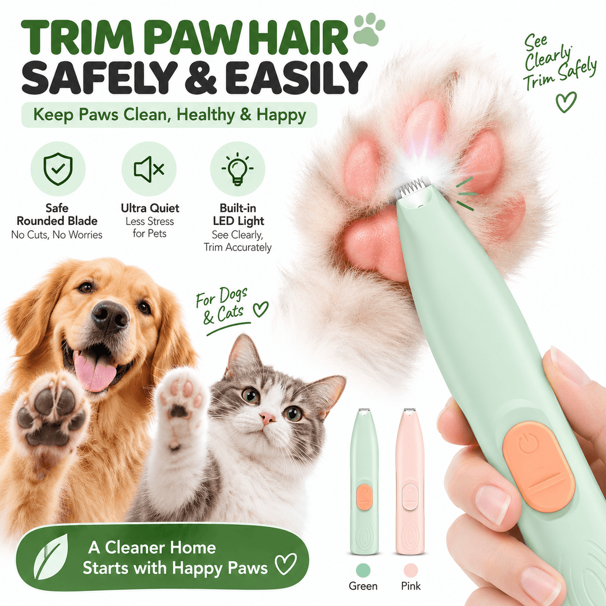 Rechargeable LED Pet Paw Trimmer for Dogs & Cats Fursera