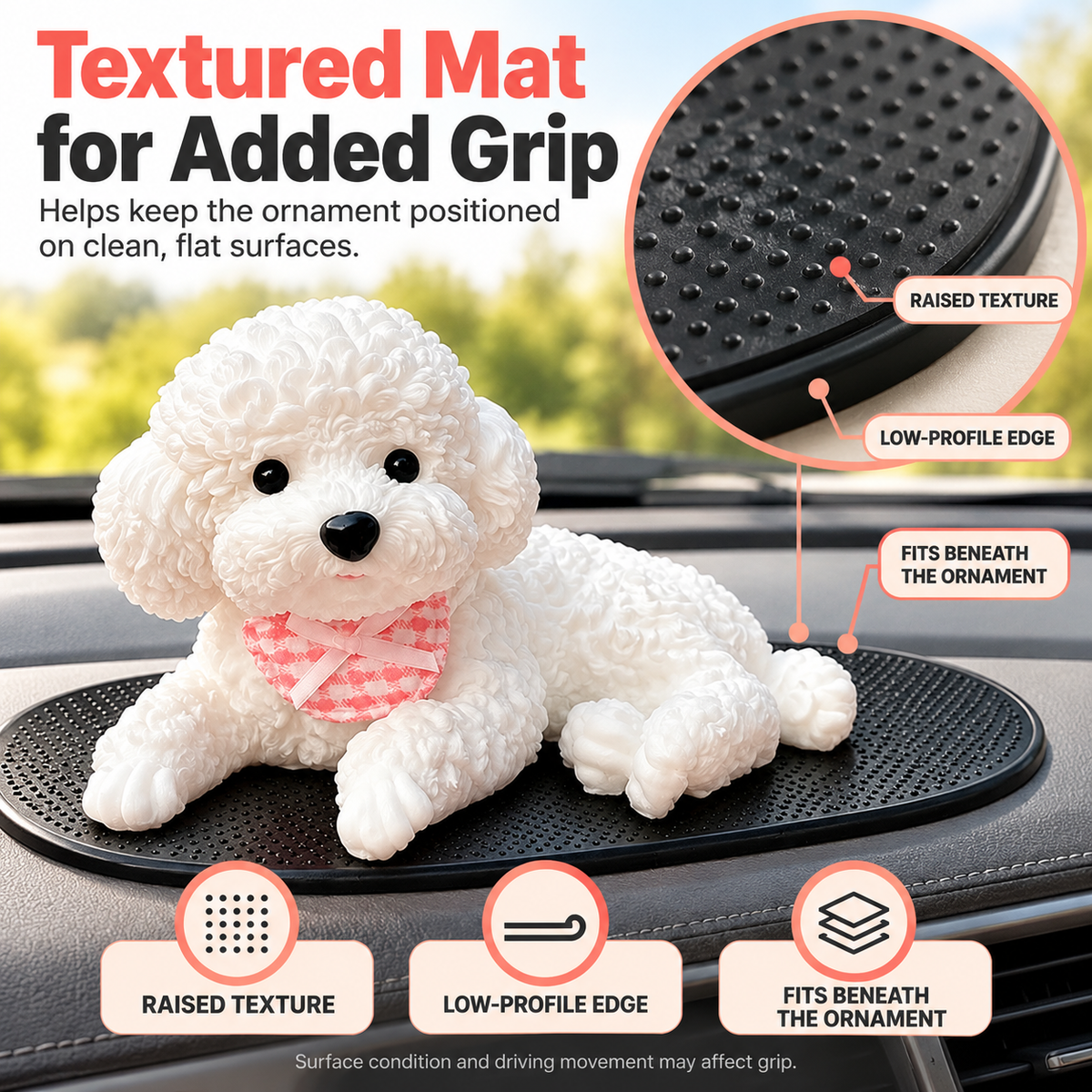 Cute Puppy Dashboard Ornament with Anti-Slip Mat Fursera