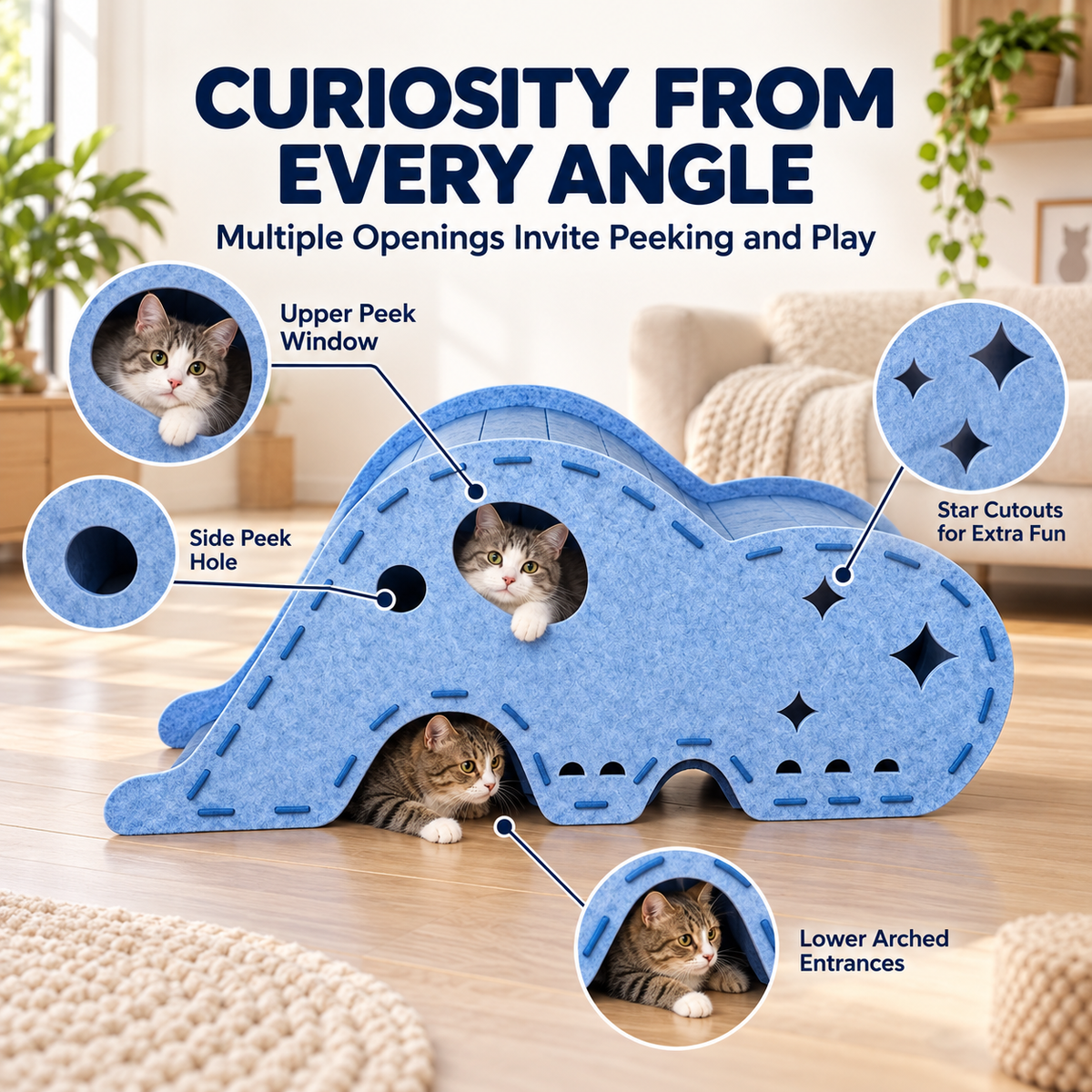 Elephant Felt Cat Tunnel & Hideaway – Indoor Cat Play & Rest Space Fursera