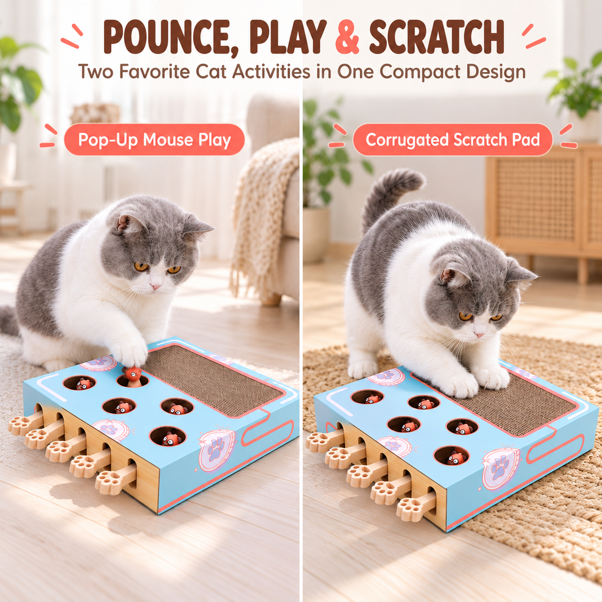 Interactive Pop-Up Mouse Cat Toy & Scratcher Fursera