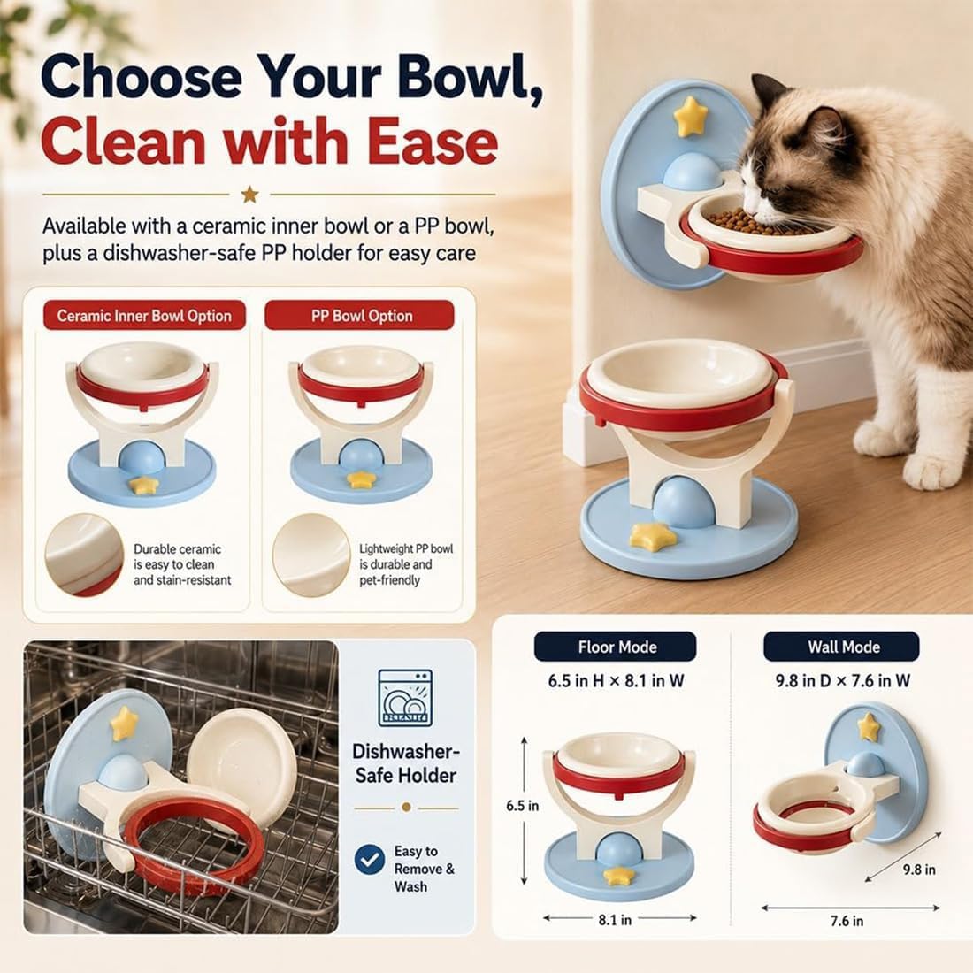 2-in-1 Wall Mounted & Elevated Cat Bowl Fursera