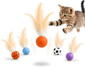 6 Pack Bouncy Cat Feather Ball Toys – Interactive Silicone Cat Balls for Indoor Cats Fursera