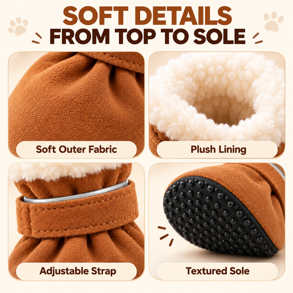 Warm Plush Dog Boots – Adjustable Soft Pet Booties, Set of 4 Fursera