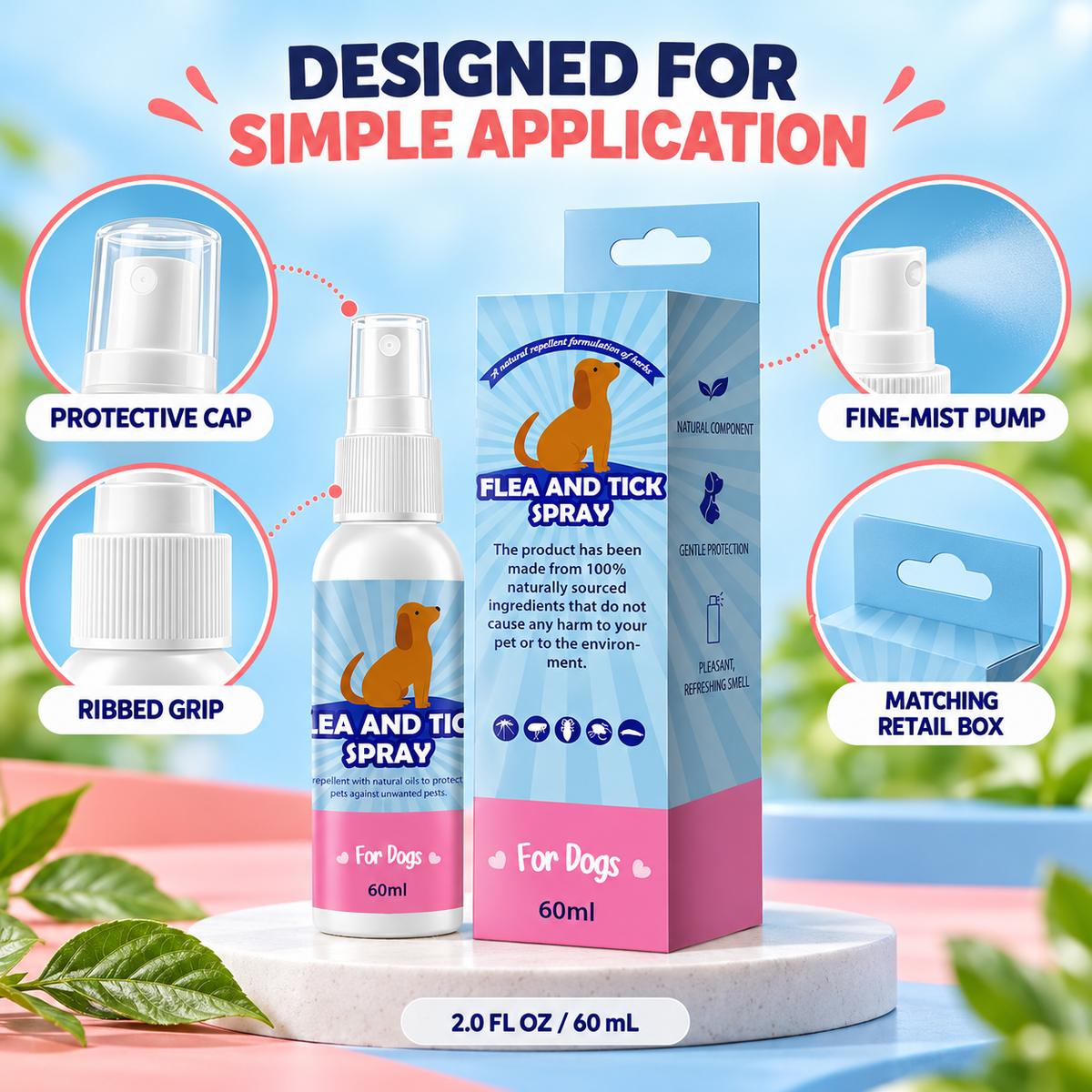 Flea & Tick Spray – Choose Dog or Cat Formula, 2 fl oz (60 mL) Fursera