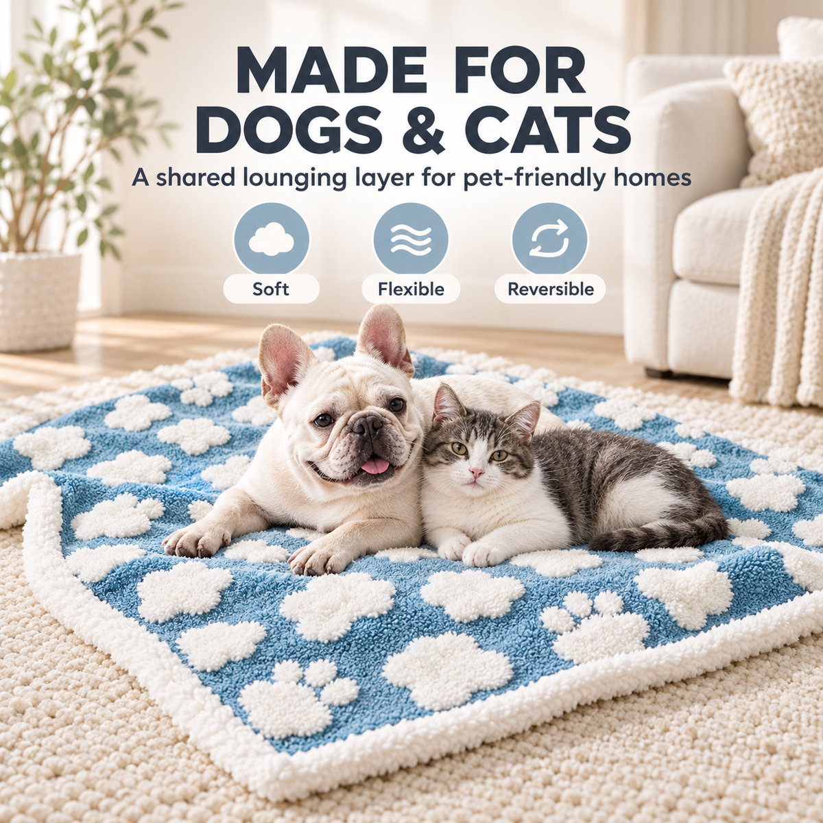 Reversible Plush Pet Blanket for Dogs & Cats – Fluffy Sofa & Bed Throw Fursera