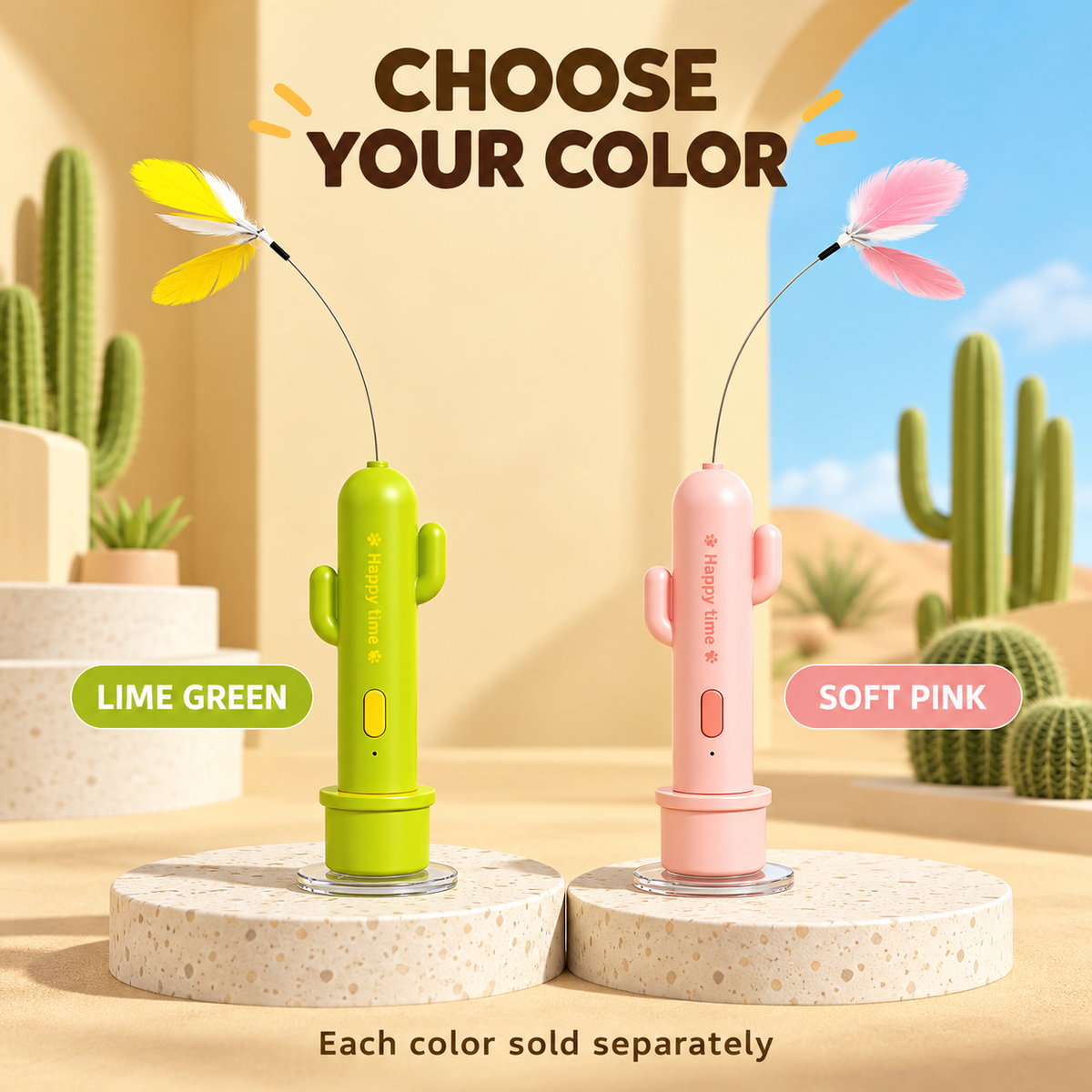 3-in-1 Rechargeable Cactus Cat Teaser Toy with Suction Base Fursera