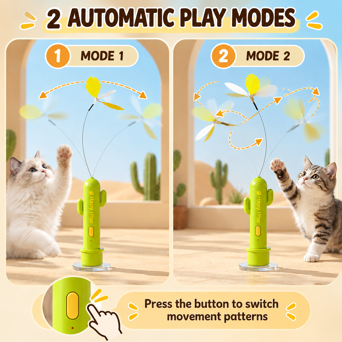 3-in-1 Rechargeable Cactus Cat Teaser Toy with Suction Base Fursera