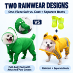 Full-Body Dog Rain Suit with Clear Hood & Attached Paw Covers Fursera