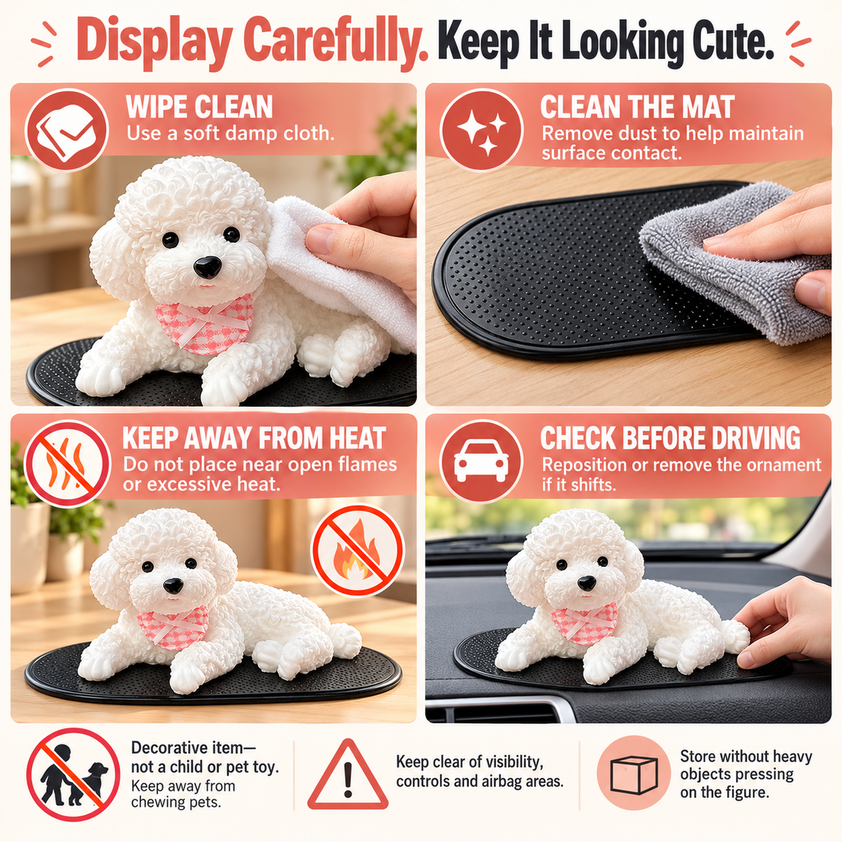 Cute Puppy Dashboard Ornament with Anti-Slip Mat Fursera