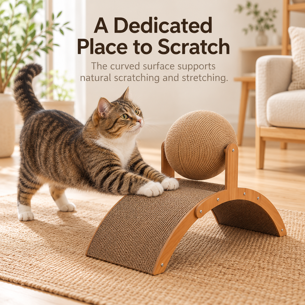 Arch Cardboard Cat Scratcher with Rotating Rope Ball Fursera