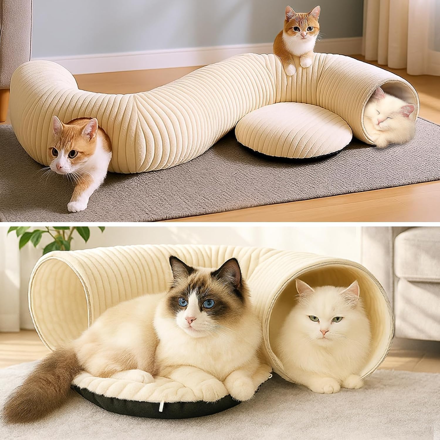 2-in-1 Cat Tunnel Bed – Foldable Cat Cave & Interactive Play Tunnel for Indoor Cats Fursera