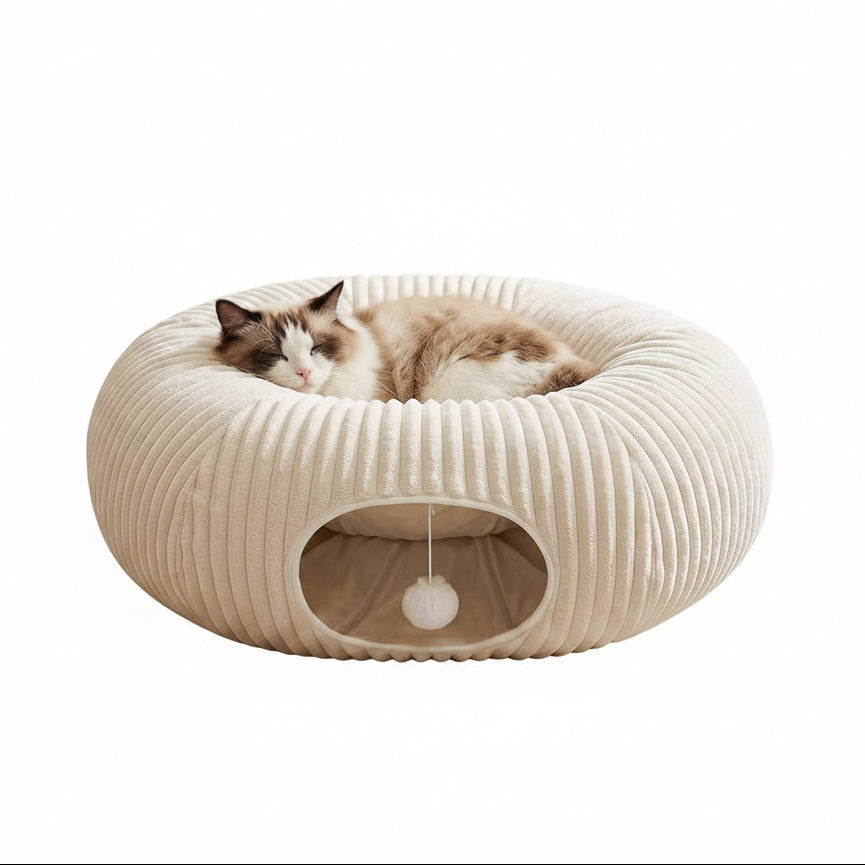 2-in-1 Cat Tunnel Bed – Foldable Cat Cave & Interactive Play Tunnel for Indoor Cats Fursera