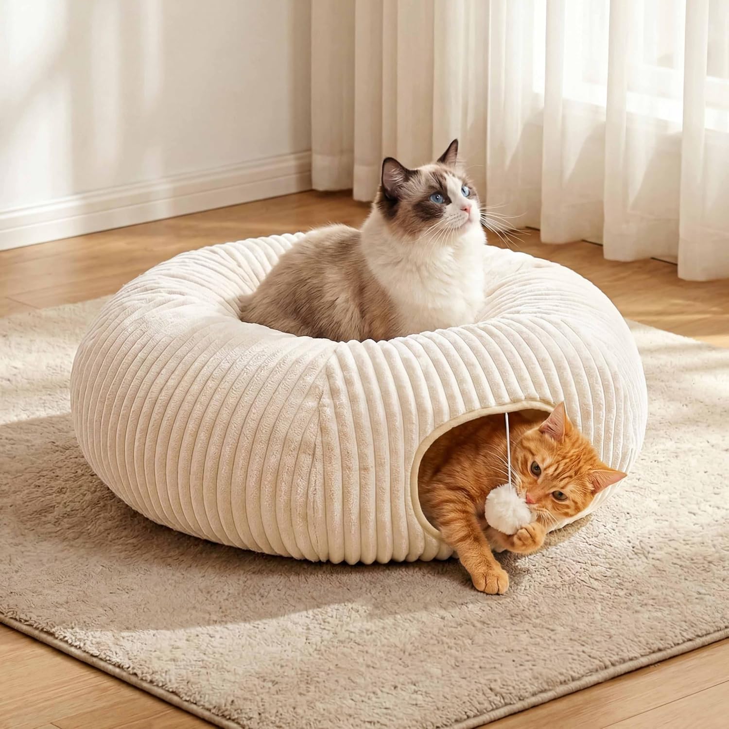 2-in-1 Cat Tunnel Bed – Foldable Cat Cave & Interactive Play Tunnel for Indoor Cats Fursera